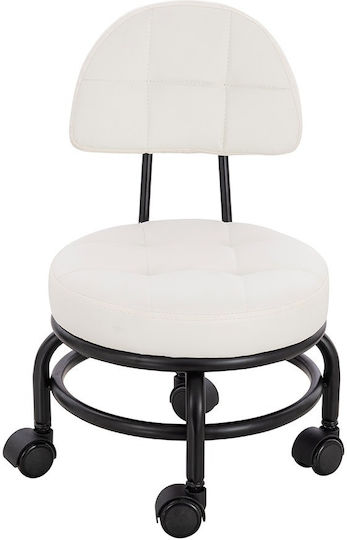 Comfort Style Wheeled Stool with Backrest White