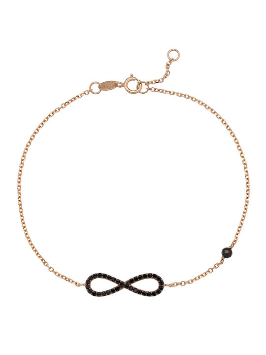 Infinity Bracelet Chain with design Infinity made of Rose Gold 9K with Zircon