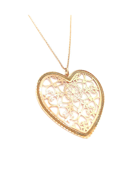 PS Silver Necklace with design Heart from Pink Gold Plated Silver