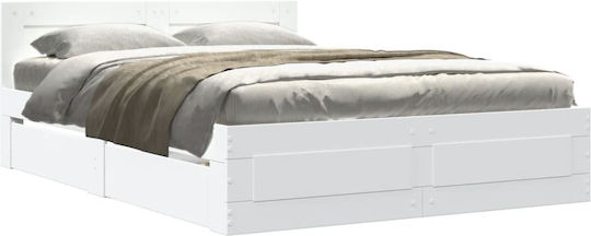 King Size Wooden Bed White with Slats for Mattress 190x190cm