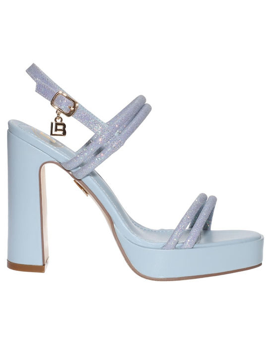 Laura Biagiotti Platform Women's Sandals Light Blue with Thin High Heel