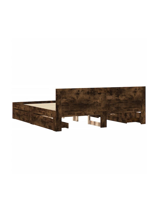 King Size Holzbett Braun mit Lattenrost für Matratze 180x200cm