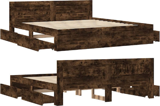Κρεβάτι King Size Ξύλινο Καφέ με Τάβλες για Στρώμα 180x200cm