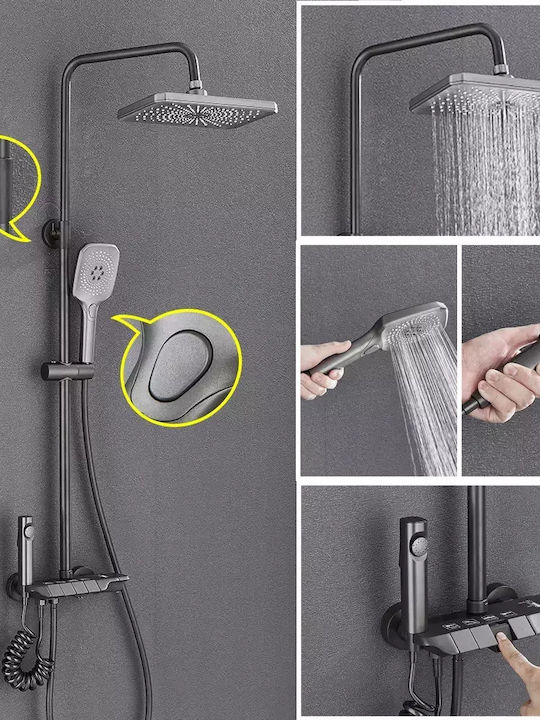 Shower Faucet Rainfall Shower Head Hot Cold Mixer Tap Gun Gray No Display