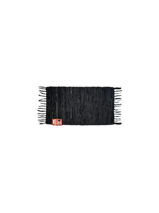 Chios Hellas Rug Rectangular Leather with Fringes Black