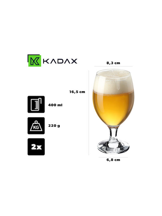 Kadax Set de pahare pentru bere / pentru apa din Sticlă Cu picior 400ml 2buc