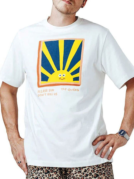 The Dudes T-shirt Bărbătesc cu Mânecă Scurtă Alb