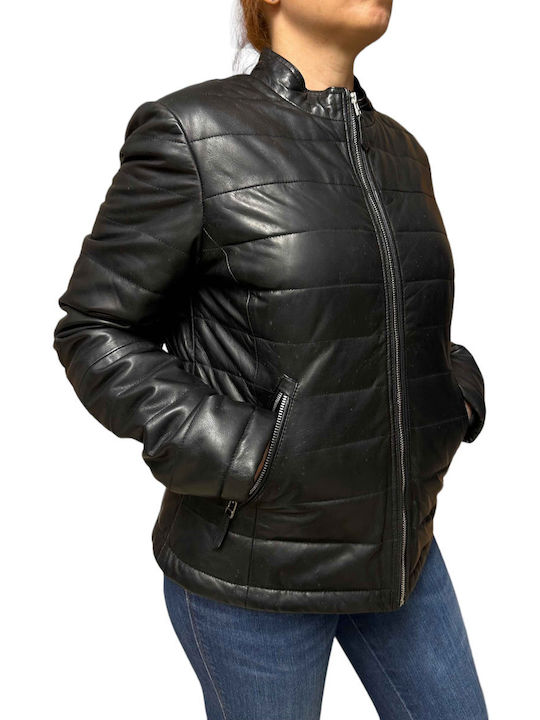 MARKOS LEATHER Women's Short Lifestyle Leather Jacket for Winter Black