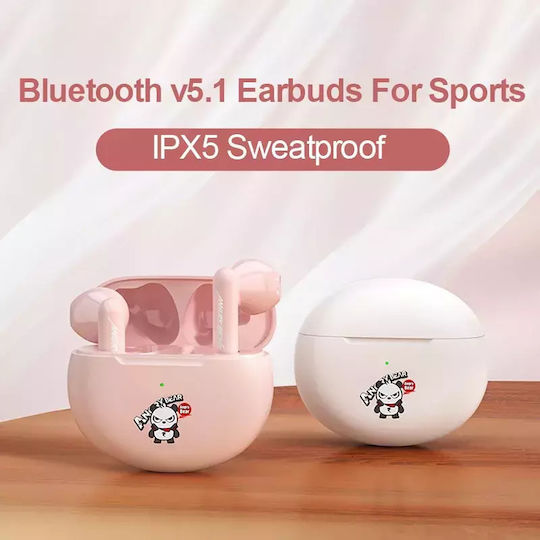 Nubi QT5 Angry Bear In ear Bluetooth хендсфри Слушалки с Кутийка за Зареждане Розов