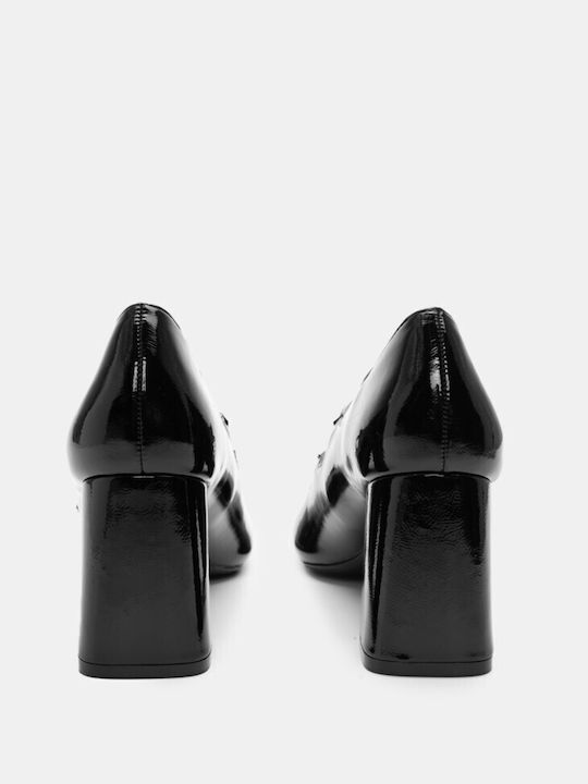 Luigi Patent Leather Pointed Toe Black High Heels with Strap