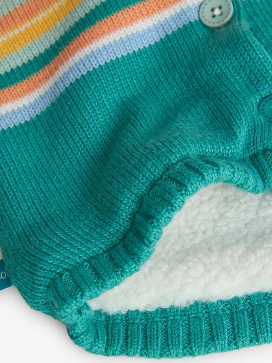 Kinderstrickjacke Pelz mit Kapuze weiß, petrol