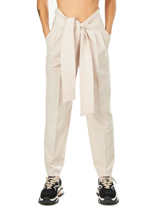 Women's High-waisted Fabric Trousers Beige