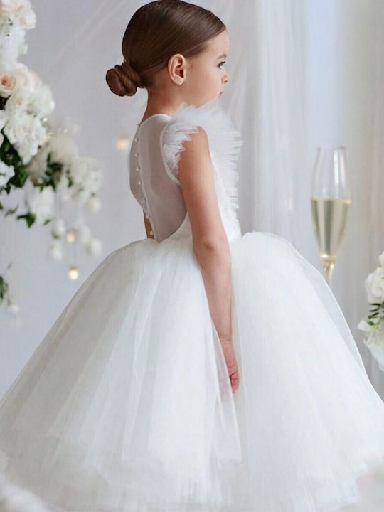 Girls Sleeveless Tulle Dress For Flower Girls White
