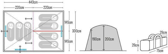 Hupa Planet Camping Tent Mountaineering with Double Cloth 4 Seasons for 7 People Waterproof 3000mm 440x300x190cm