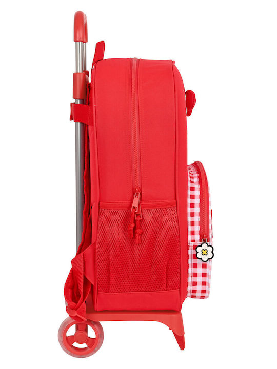 Hello Kitty Ghiozdan Scoala Troler Scoala Primara Cu Husă Pentru Sticlă De Apă Roșie 33 X 14 X 42 Cm