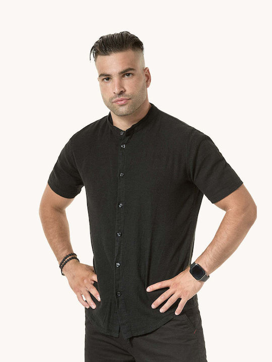 MIZ-U Men's Shirt Short Sleeve Linen Black