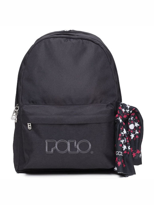 Polo Original Double Scarf School Bag Backpack Junior High-High School Black 2024 with Water Bottle Holder 27Liters 2024