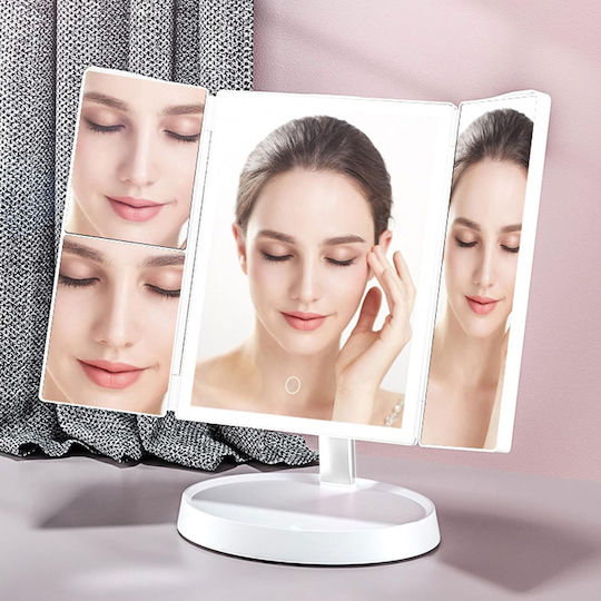 Home Use Double Sided Lighted Tabletop Makeup Mirror 37x37cm White HUH-0183