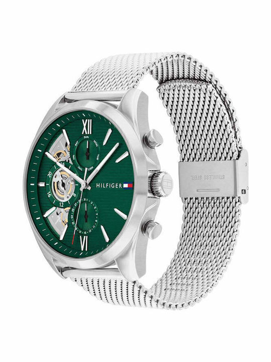 Tommy Hilfiger Baker Ceas Barbat Analogic/Digital 44mm Cronograf Cu Baterie Cu Brățară Argintie Din Oțel Inoxidabil