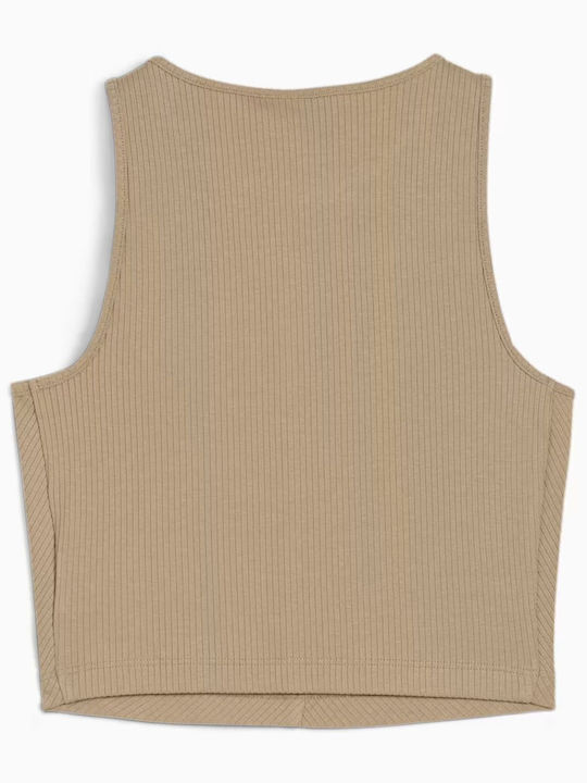 Classics Дамски Спортен Crop Топ Без Ръкави Бежов