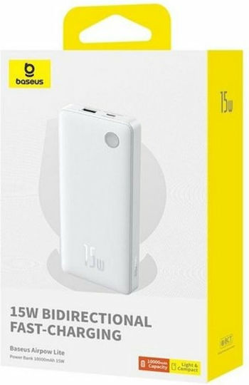 Baseus Air Lite Power Bank 10000mAh 15W cu Port USB-A și Port USB-C Alb