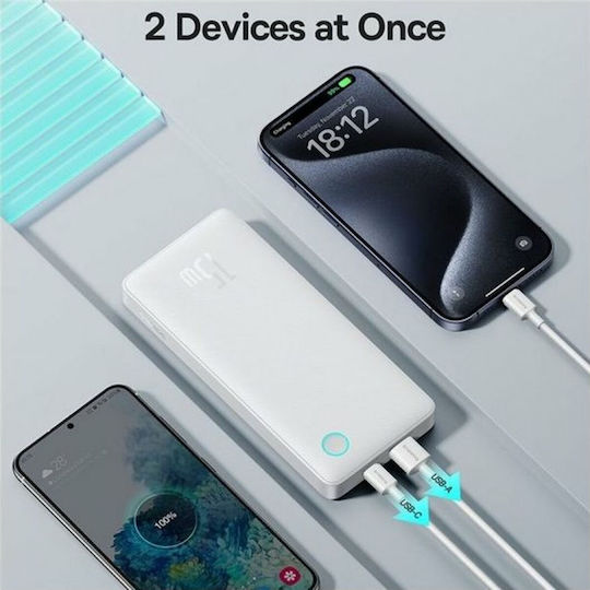 Baseus Air Lite Power Bank 10000mAh 15W cu Port USB-A și Port USB-C Alb