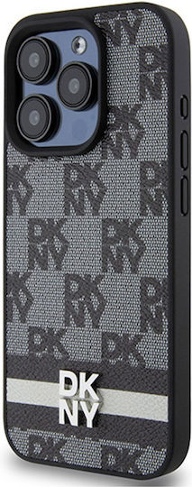 Калъф DKNY от PU кожа с кариран десен и ивица за iPhone 15 Pro Max, черен