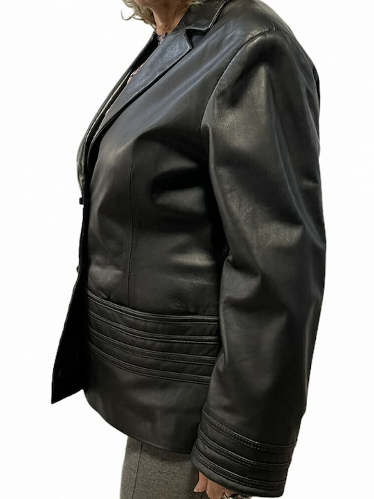 MARKOS LEATHER Women's Short Lifestyle Leather Jacket for Winter BLACK