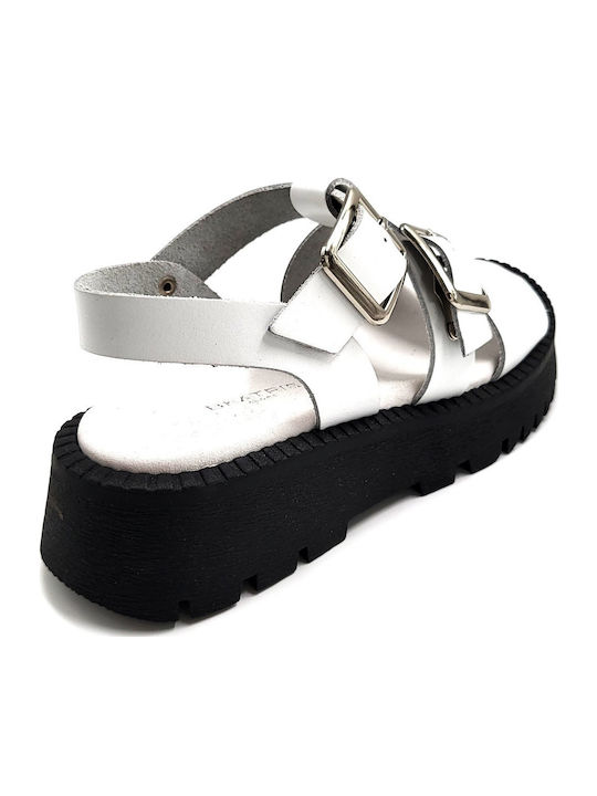 Leather Women's Flat Sandals Flatforms in White Color