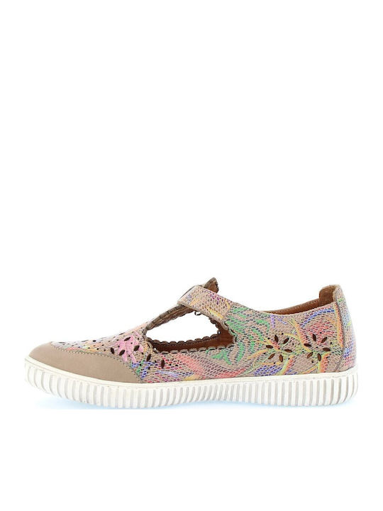 Leather Women's Flat Sandals in Beige Color