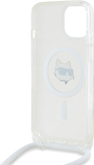 Karl Lagerfeld IML Choupette Umschlag Rückseite Kunststoff / Silikon mit Band Transparent (iPhone 15)