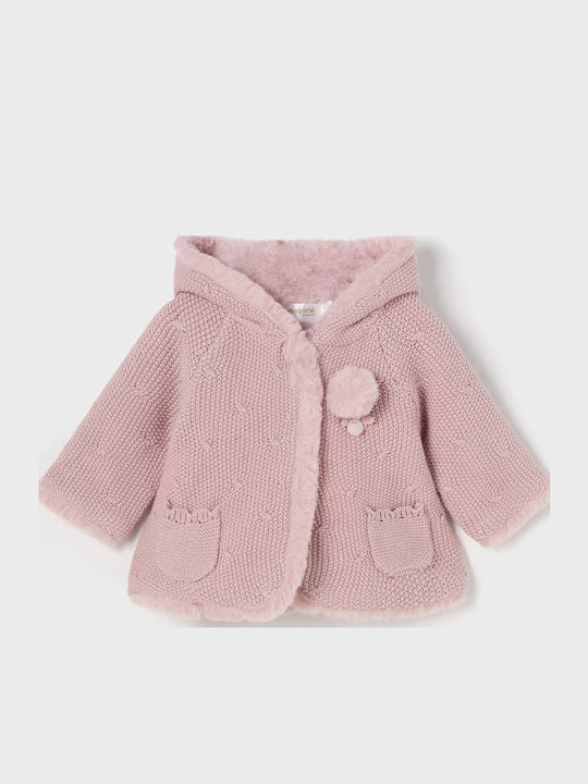 Kids Cardigan Cotton with Hood Pink Pom Pom