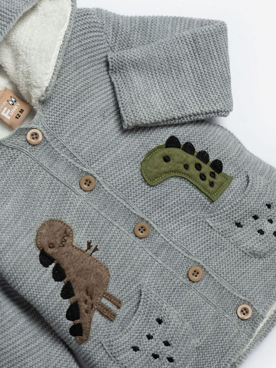 Kids Cardigan Knitted with Hood Gray