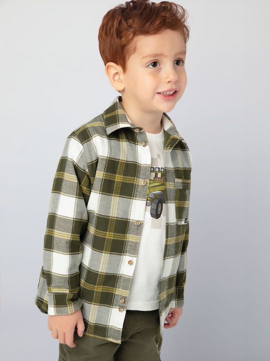 Kids Checked Shirt Long Sleeve Khaki