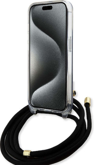 Guess Umschlag Rückseite Kunststoff mit Band Schwarz (iPhone 15)