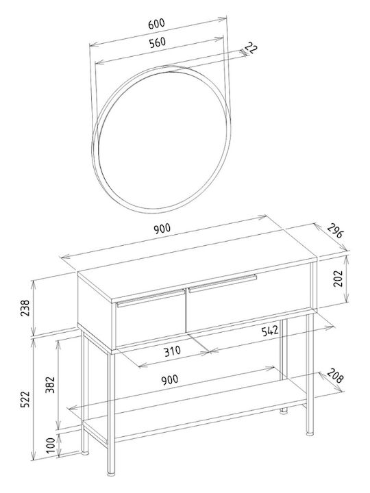 Suzy Wooden Console with Mirror Sapphire Oak L90xW29.6xH76cm