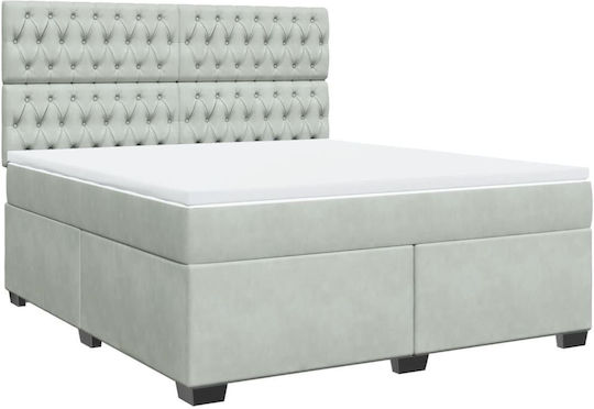 King Size Bett Mit Stoff in Hellgrau Mit Lattenrost Und Matratze 180x200cm