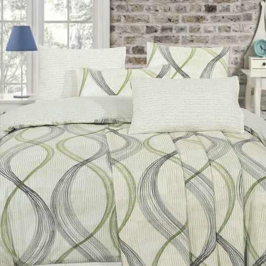 Casa Colori Dublu 140x200+30cm cu Elastic Green Circle