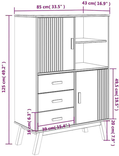 Cabinet de depozitare din lemn masiv L85xW43xH125buc
