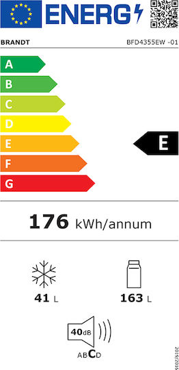 Brandt Ψυγείο Δίπορτο 204lt Υ143xΠ55xΒ55εκ. Λευκό BFD4355EW