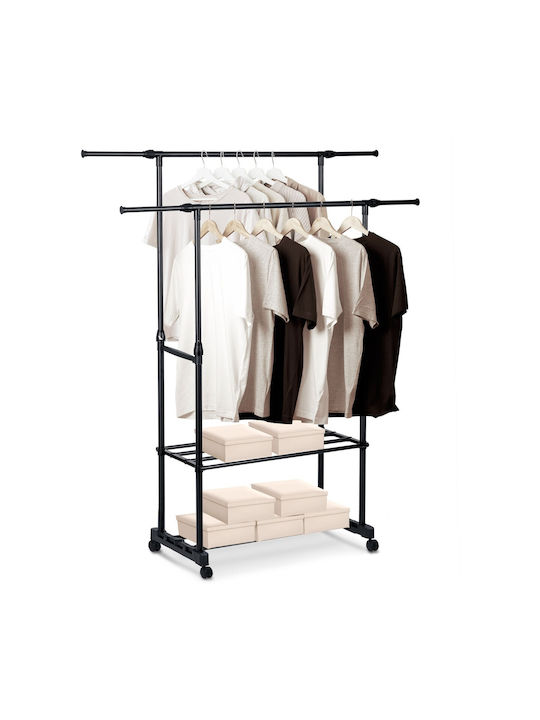 Massido Wheeled Floor Garment Rack made of Metal Black