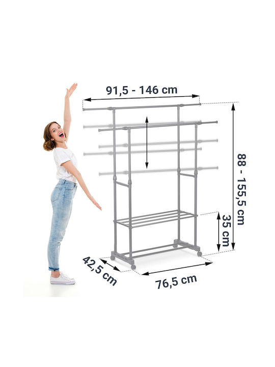 Massido Wheeled Floor Garment Rack made of Metal Black