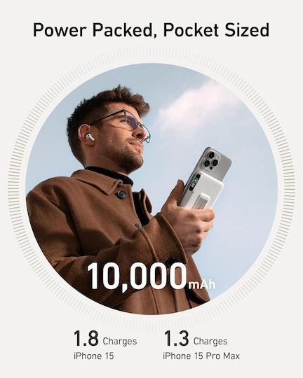 Anker MagGo A1654 MagSafe Power Bank 10000mAh 15W с USB-C порт Бял