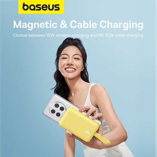Baseus Magnetic Mini MagSafe Power Bank 10000mAh 30W με Θύρα USB-C Power Delivery / Quick Charge 3.0 Κίτρινο