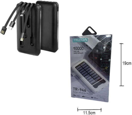 Treqa TR-946 Ηλιακό Power Bank 10000mAh με Θύρα USB-A Μαύρο