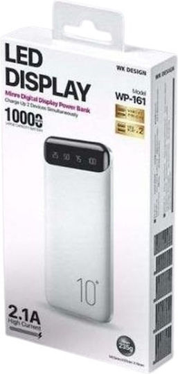 WK Minre WP-161 Power Bank 10000mAh с 2 USB-A порта Бързо зареждане 2.0 Бял
