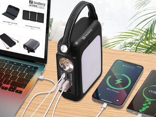 Sandberg Hand Crank Power Bank 20000mAh 20W with 2 USB-A Output Ports and 2 USB-C Output Ports Power Delivery Quick Charge Black