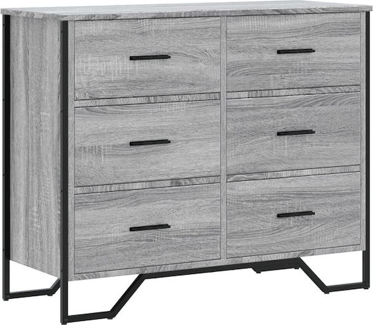 Wooden Chest of Drawers with 6 Drawers Grey Sonoma 91x35.5x74.5cm
