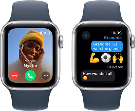 Apple Watch SE 2023 Aluminum 44mm Waterproof with Heart Rate Monitor (Silver with Storm Blue Sport Band - M/L)