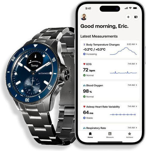 Withings Scanwatch Nova Stainless Steel 42mm Αδιάβροχο με Παλμογράφο (Dark Blue)